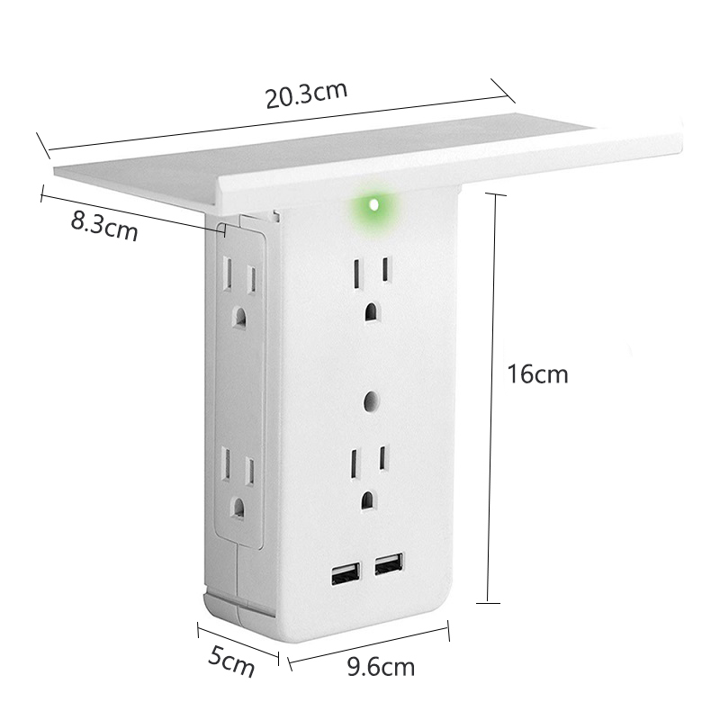 Switch Socket Shelf 6 Electrical Outlet Extenders 2 USB Charging Ports