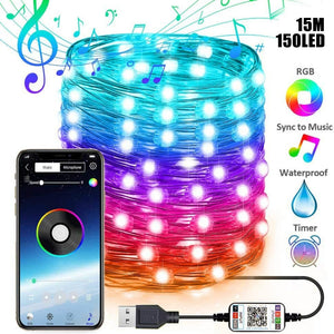 LED String Light Bluetooth App Control Copper Wire String Lamp Waterproof Outdoor Fairy Lights for Christmas Tree Decoration